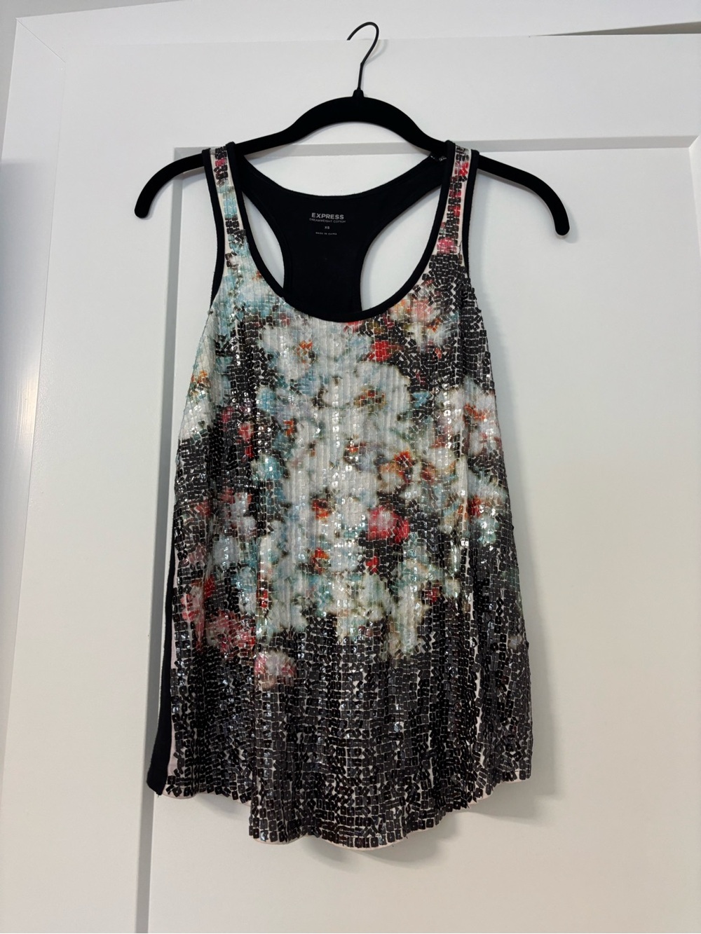Express Black Floral Sequin Racerback Tank